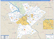 Augusta-Richmond County Metro Area Wall Map Basic Style